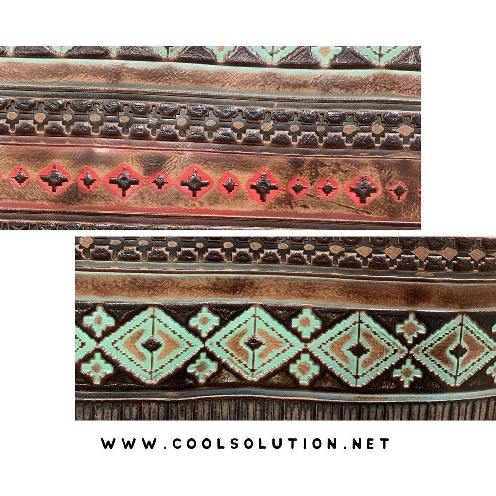 Embossed Leather Navajo Santa Fe Handpainted, Custom Cuts, Leather Sheets