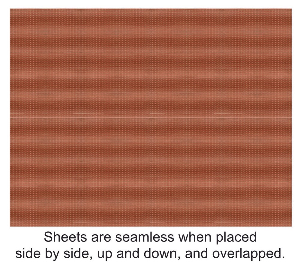 HO Scale Brick Model Train Scenery Sheets –5 Seamless 8.5x11 Dark Red
