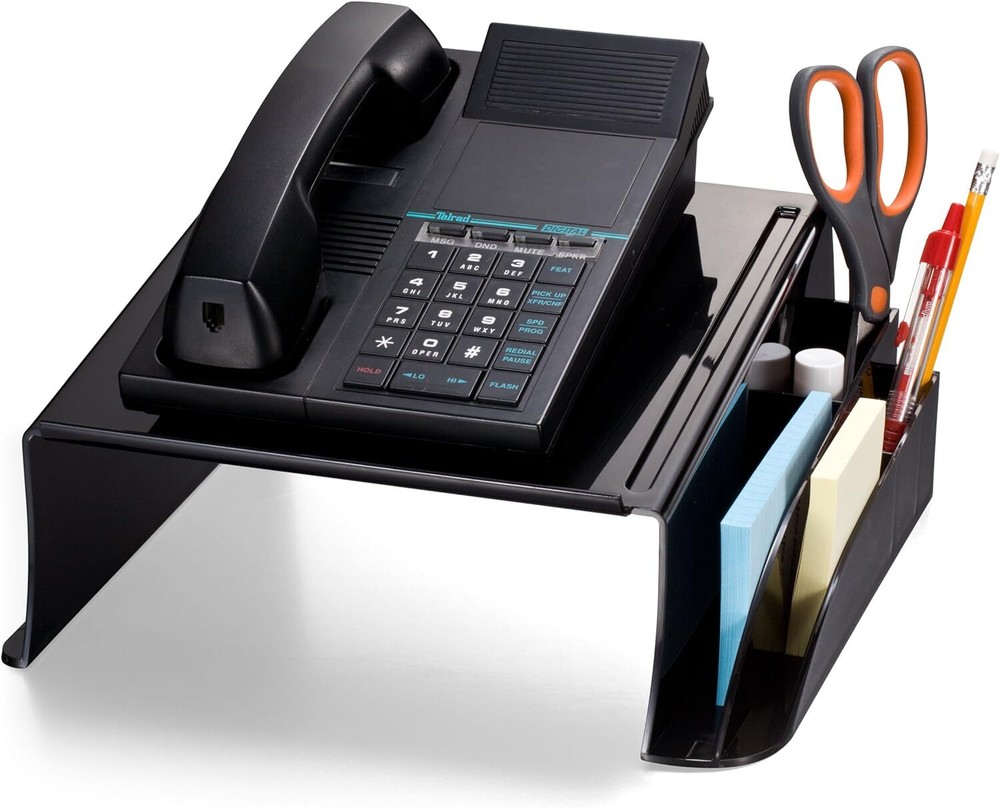 Officemate Telephone Stand, Laptop Black Plastic Computer Riser,