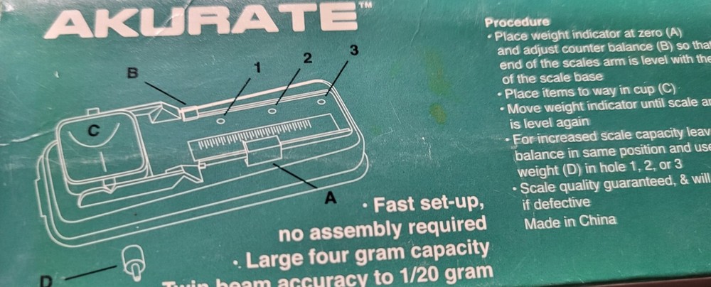 AKURATE Plastic Scale Four Gram Max Digital Scale Accuracy Ready Assembled USA