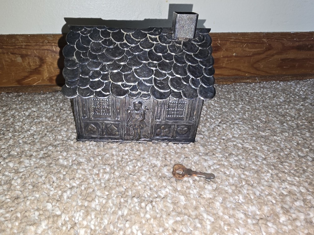 1930s Denmark Hansel Gretel Coin Bank INCLUDES KEY! Silver Plated