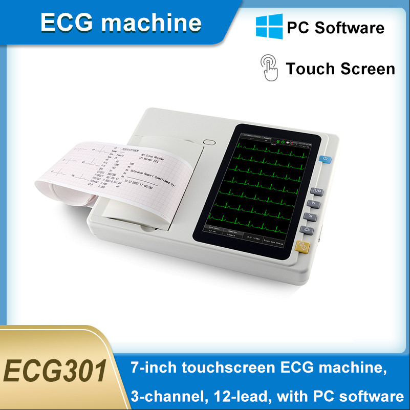 7-inch touchscreen ECG machine, 3-channel, 12-lead, with PC software