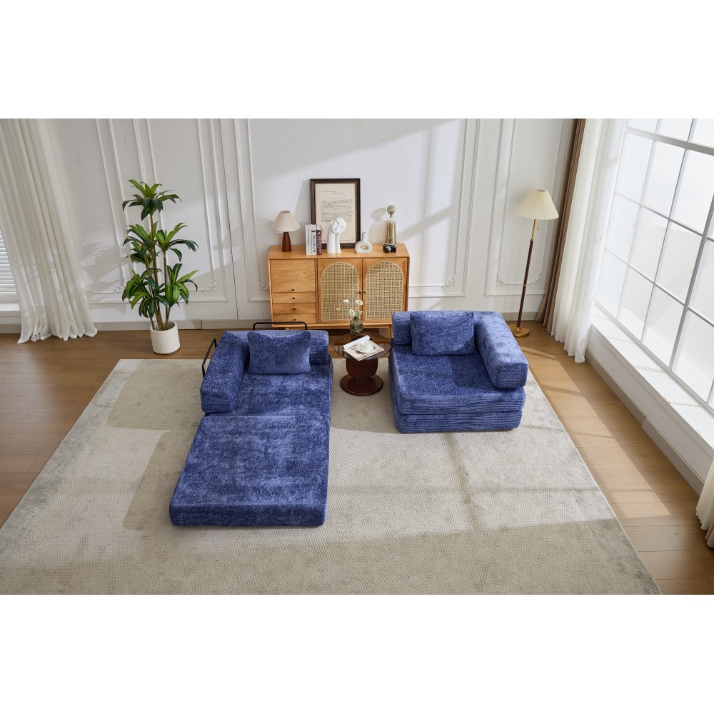 Foldable Sofa Bed with Memory Foam - Dark Blue Chenille Fabric