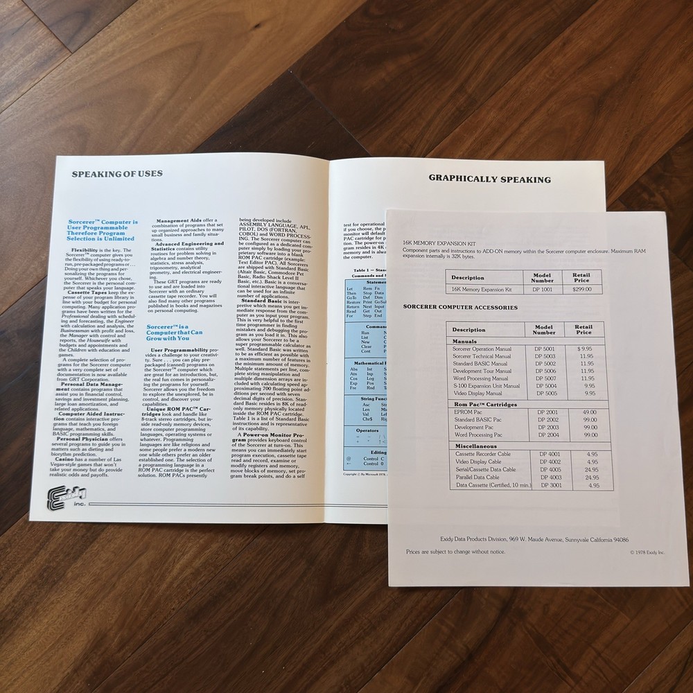 Exidy Sorcerer Computer Speaks Programmable Brochure 1979 PC Print with Insert