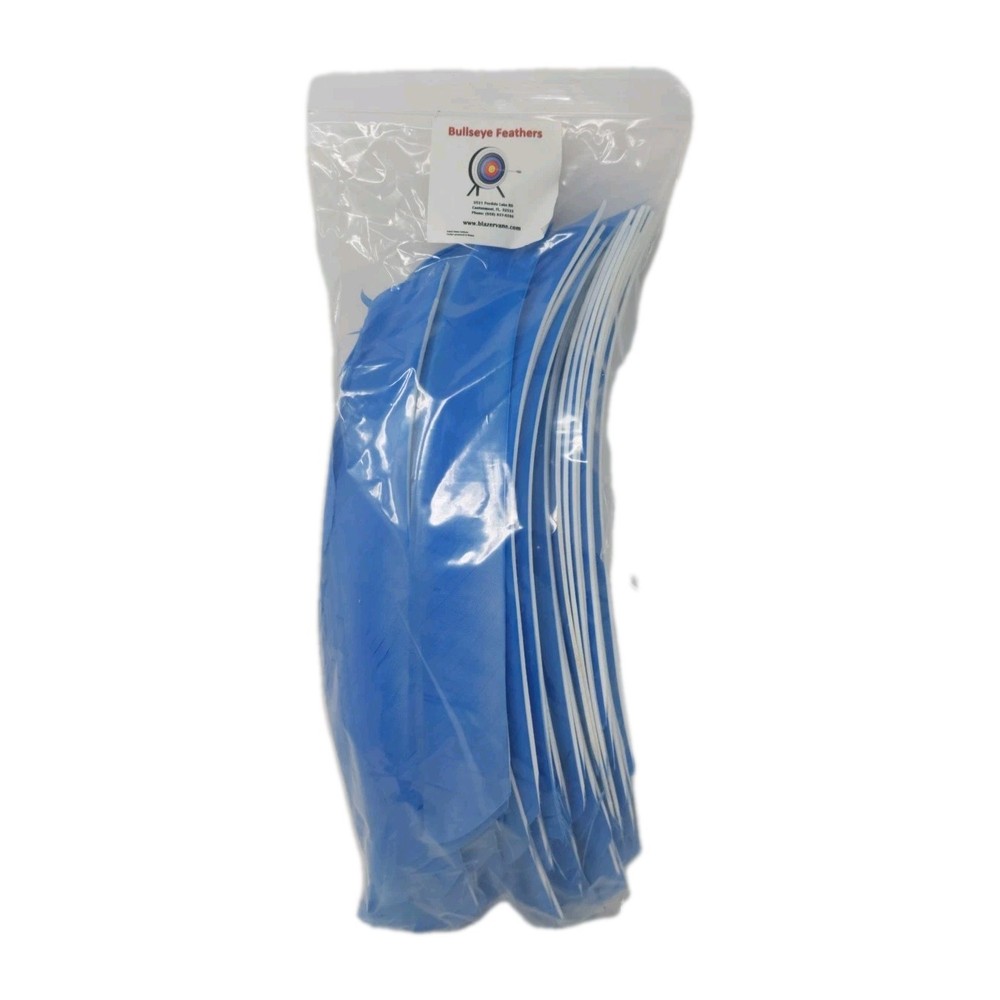 100 Pack Bullseye Feathers FULL LENGTH 9" Right Wing: Solid Sky Blue