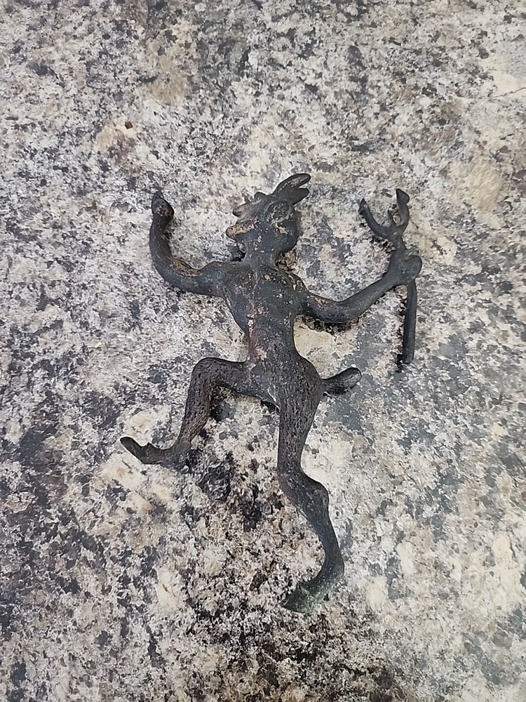 Vtg Cast Iron Devil Chimney Flue Fireplace Damper Pull Metal Rustic Primitive