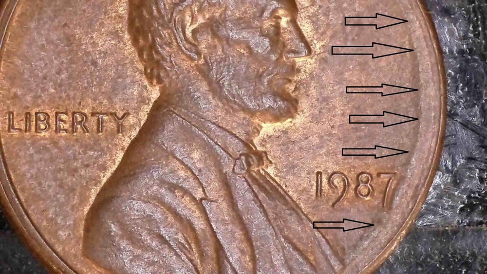 1987 - P Error Penny rim strike Cent Error Free Shipping 826242