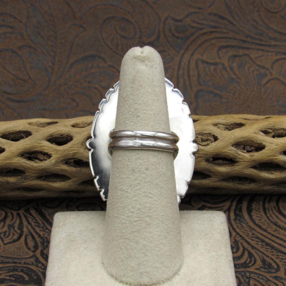 *Large Oval Green Tree Agate Sterling Silver Ring by Jose Campos Size 7.25