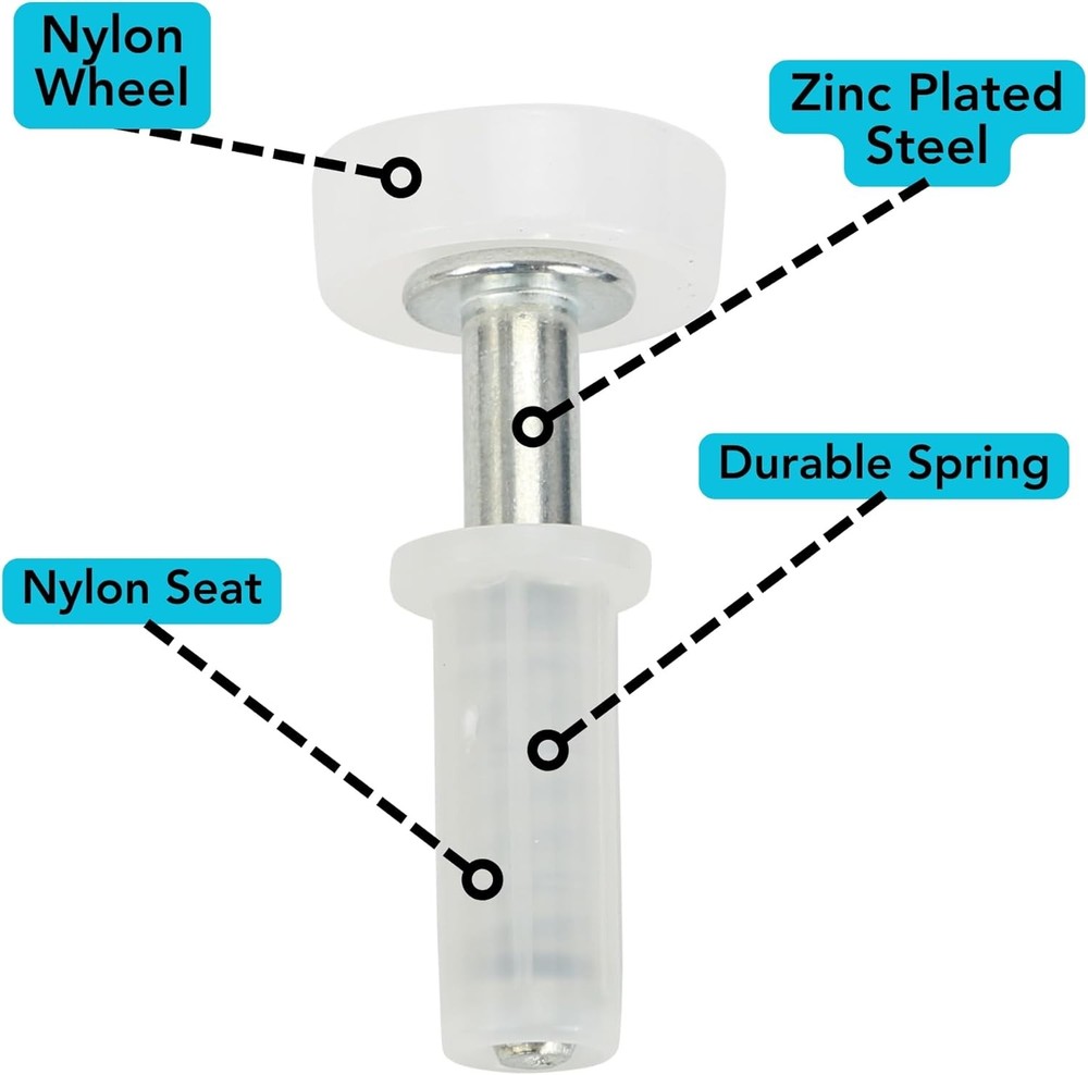 Spring-Loaded Bi-Fold Door Top Roller Guide Wheel, 4-Pack Universal, White