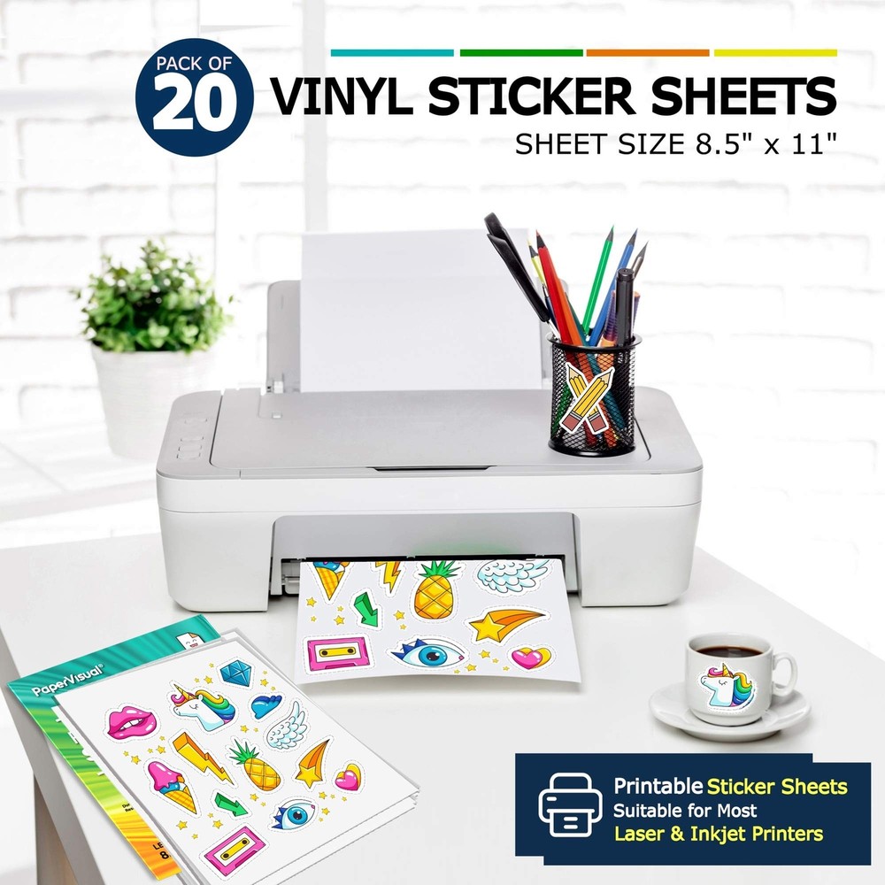 Printable Permanent Vinyl Paper - 20 Sticker Sheets For Printer - Matte White...