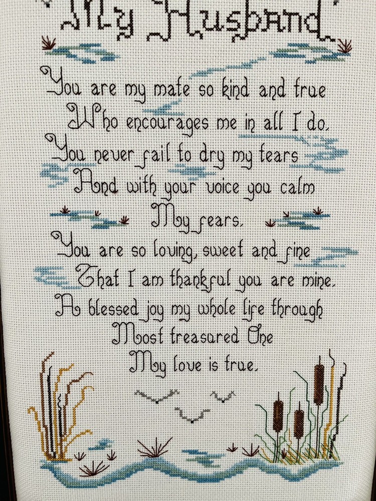 Vintage Completed Cross Stitch “My Husband”