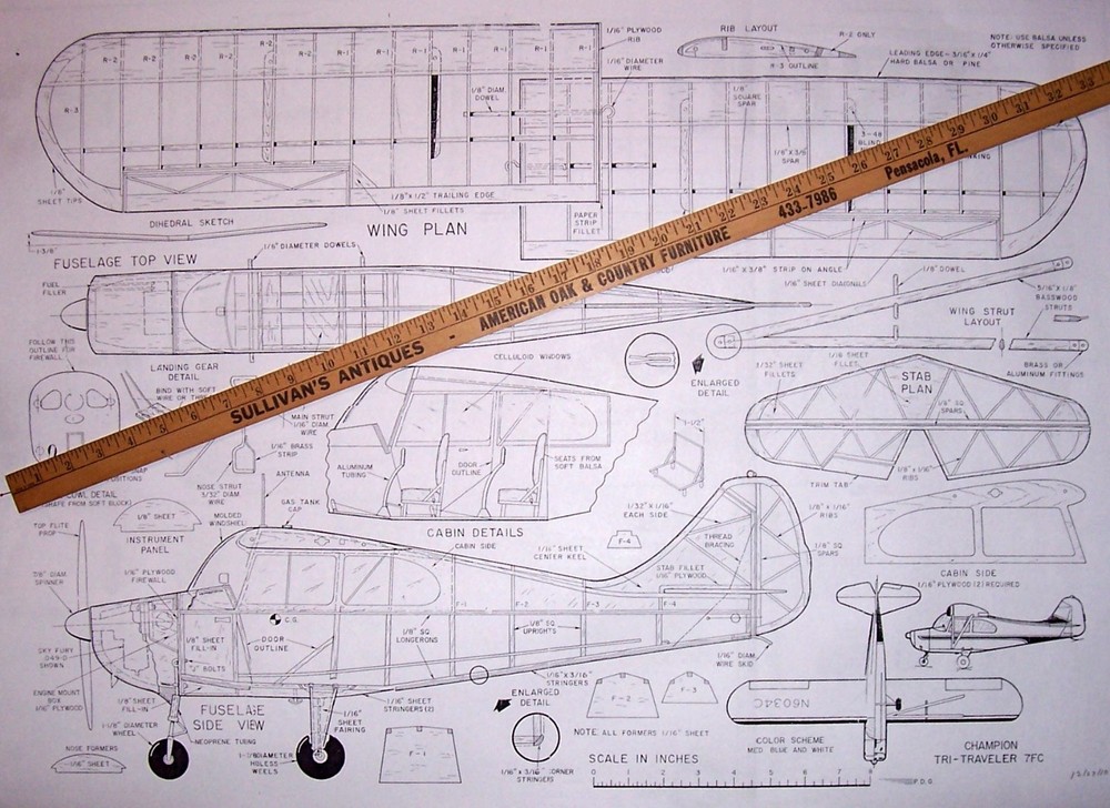 Aeronca TRI-TRAVELER PLAN + CONSTRUCTION ARTICLE for 32" FF or RC Model Airplane