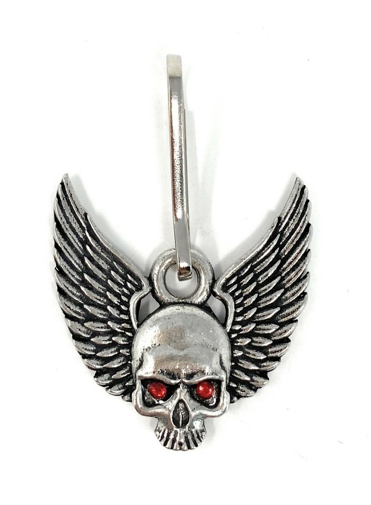 Skull Upwing Diamond Zipper Pull Ride Biker Accessory Gift Charm BZP-35, USA