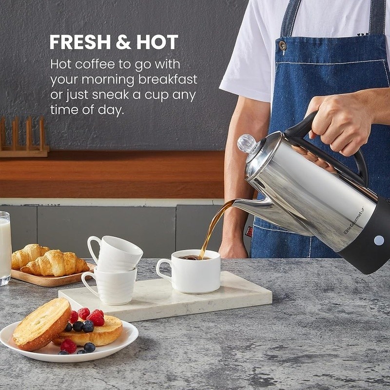 6 Cup Stainless Steel Percolator Coffee Maker Auto Shut-Off Keep Warm Function