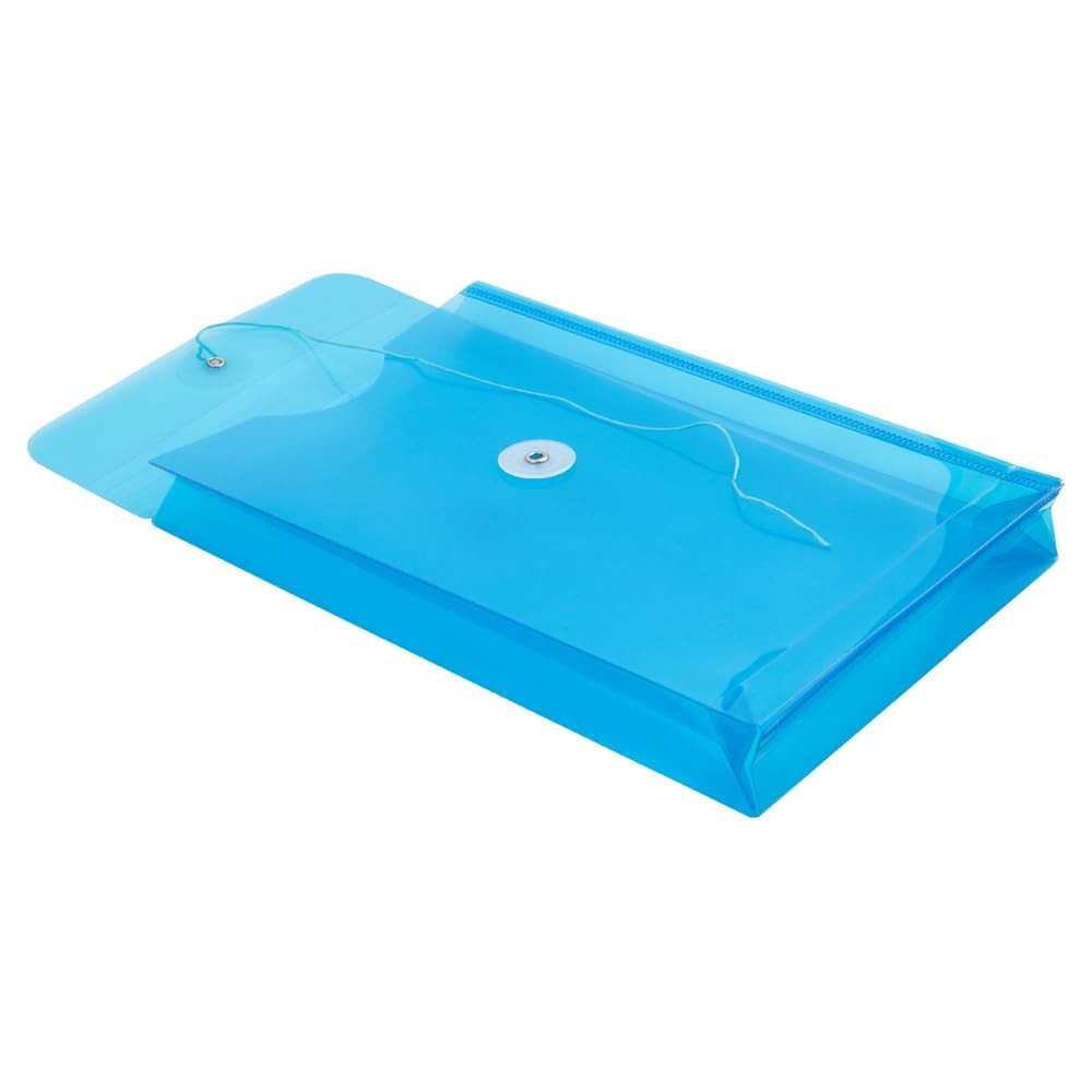 JAM PAPER 6 1/4 x 9 1/4 Blue Plastic Envelopes Button String Tie Closure 12 PK