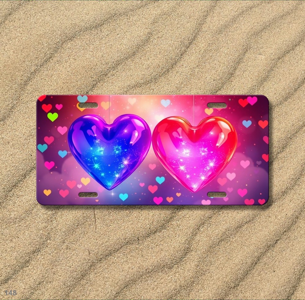 Romantic Hearts License Plate Personalized Universal Fit Plate Unique Gift