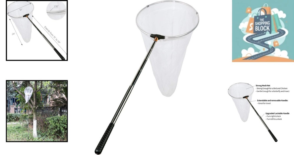 12" Butterfly Net with 24" Depth, Extendable Handle to 59", Foldable, Multicolor
