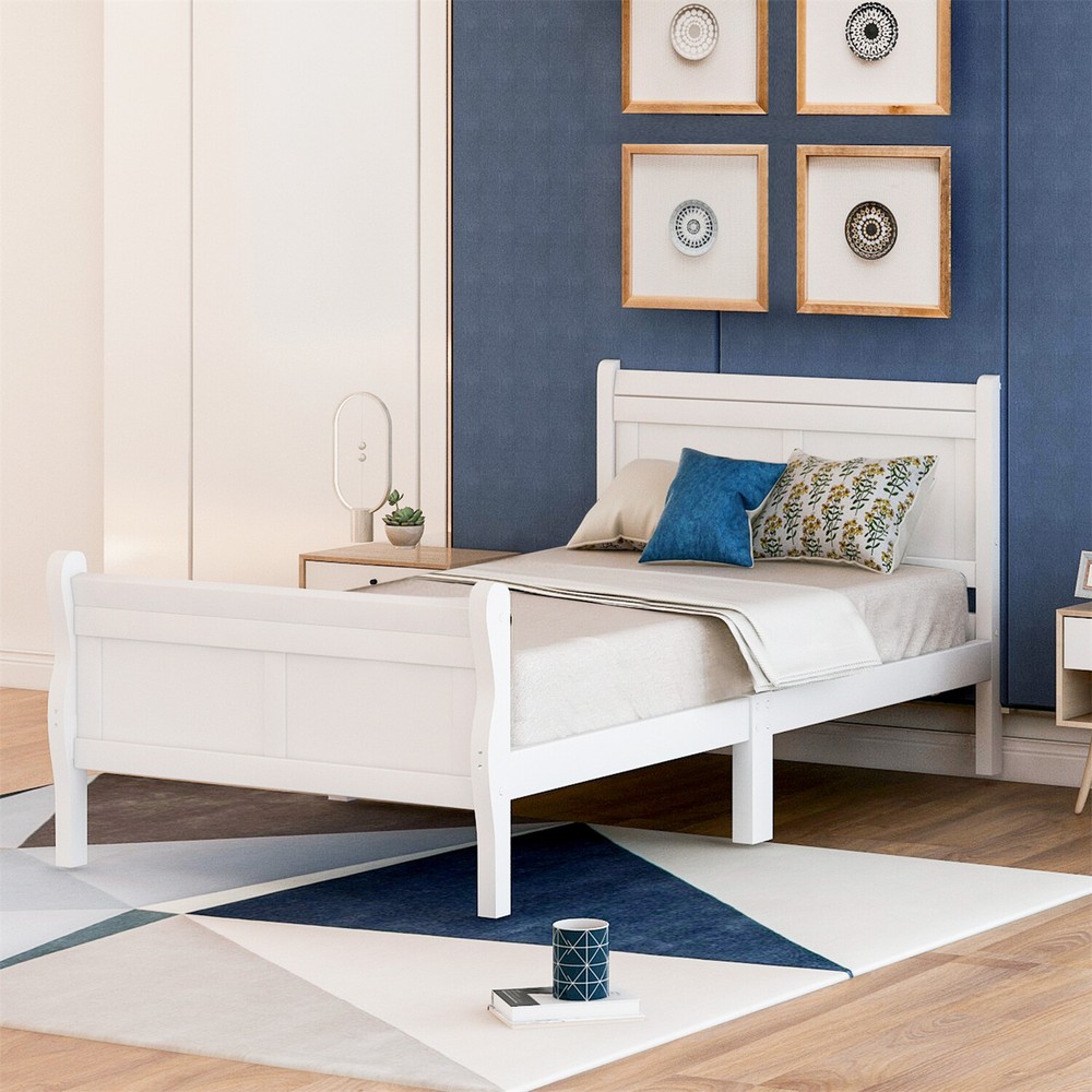 Twin Size Bed Frame Wooden Platform Bed Frame with Headboard and Footboard
