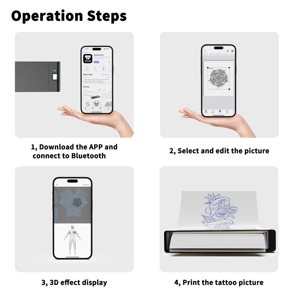 Wormhole Tattoo Stencil Printer, Wireless Bluetooth Tattoo Printer with 2500m...