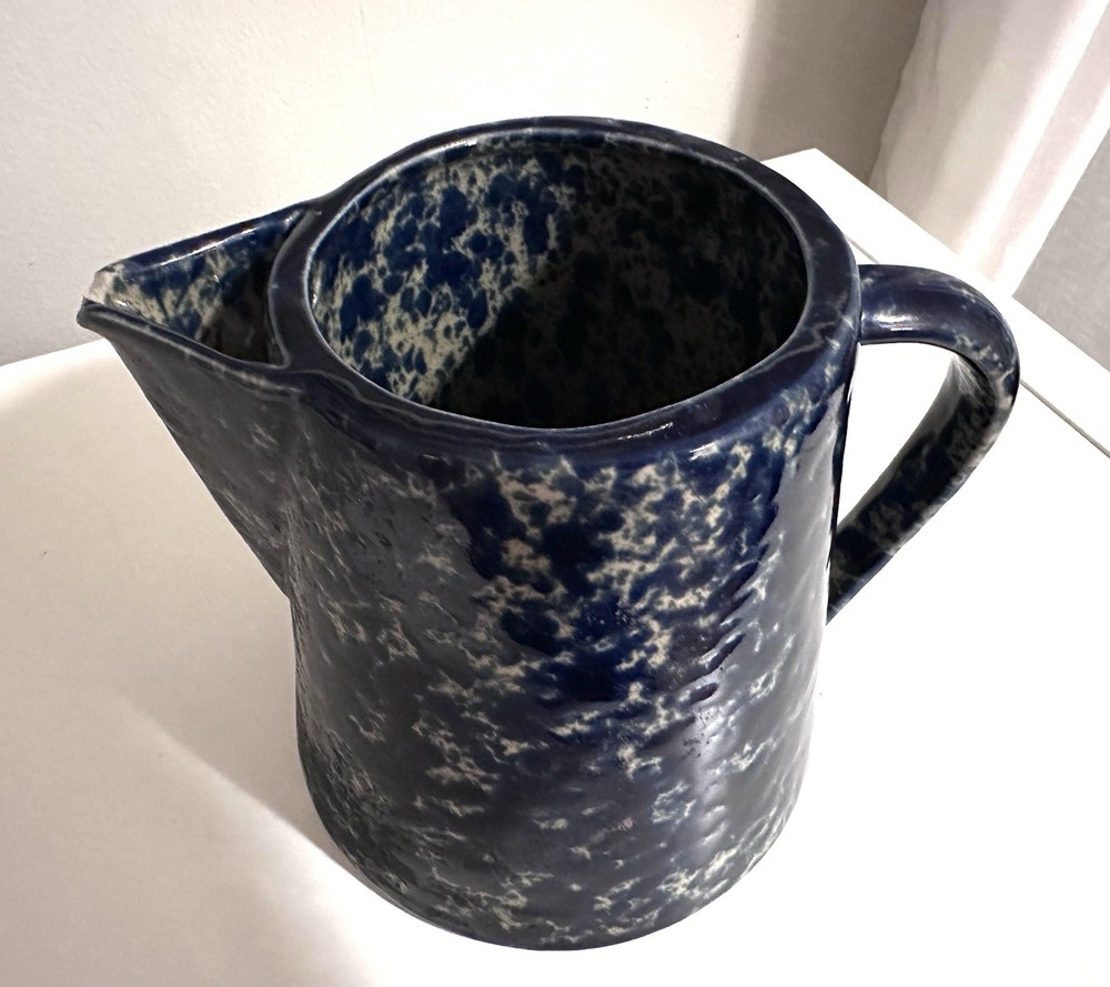 Speckled Blue And White Ceramic Pitcher With Handle