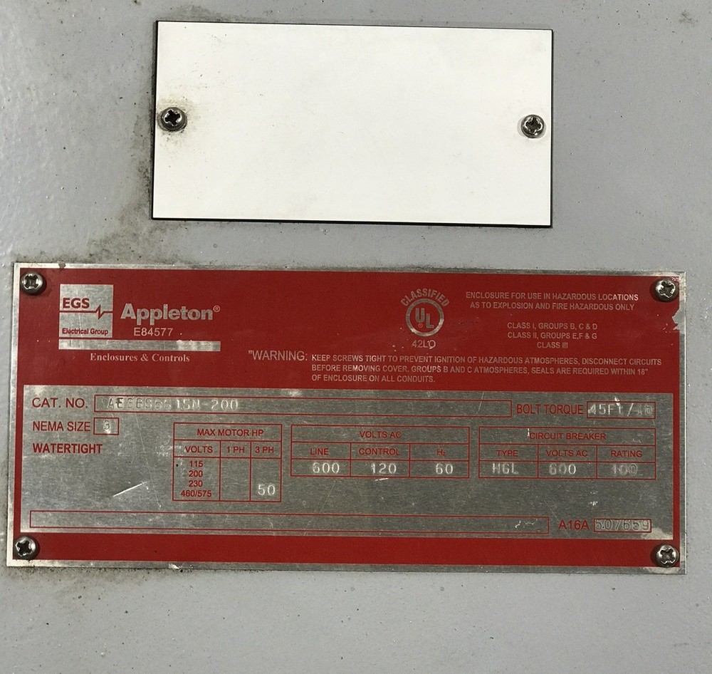 HOUSTON NEW EGS APPLETON AE3BB6S1SN-200 EXPLOSIONPROOF COMBO STARTER SIZE 3