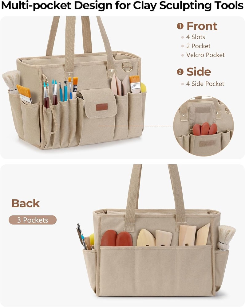 Durable Canvas Pottery Tool Bag with Multiple Pockets for Ultimate Organization