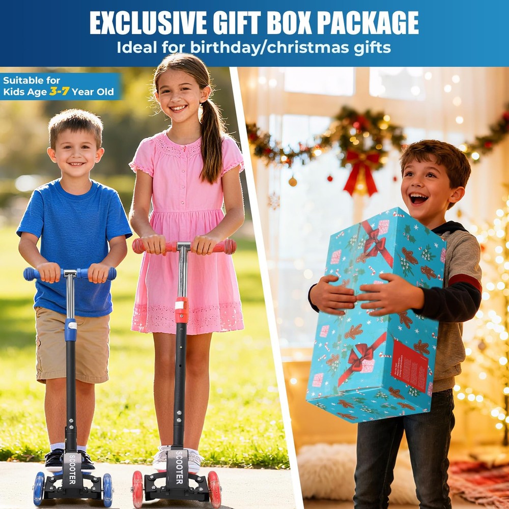Kids Kick Scooter with LED Light-Up Wheels & Adjustable Handlebar, Foldable Desi