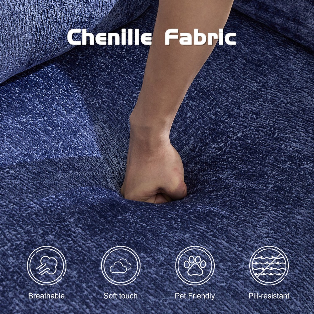Foldable Sofa Bed with Memory Foam - Dark Blue Chenille Fabric