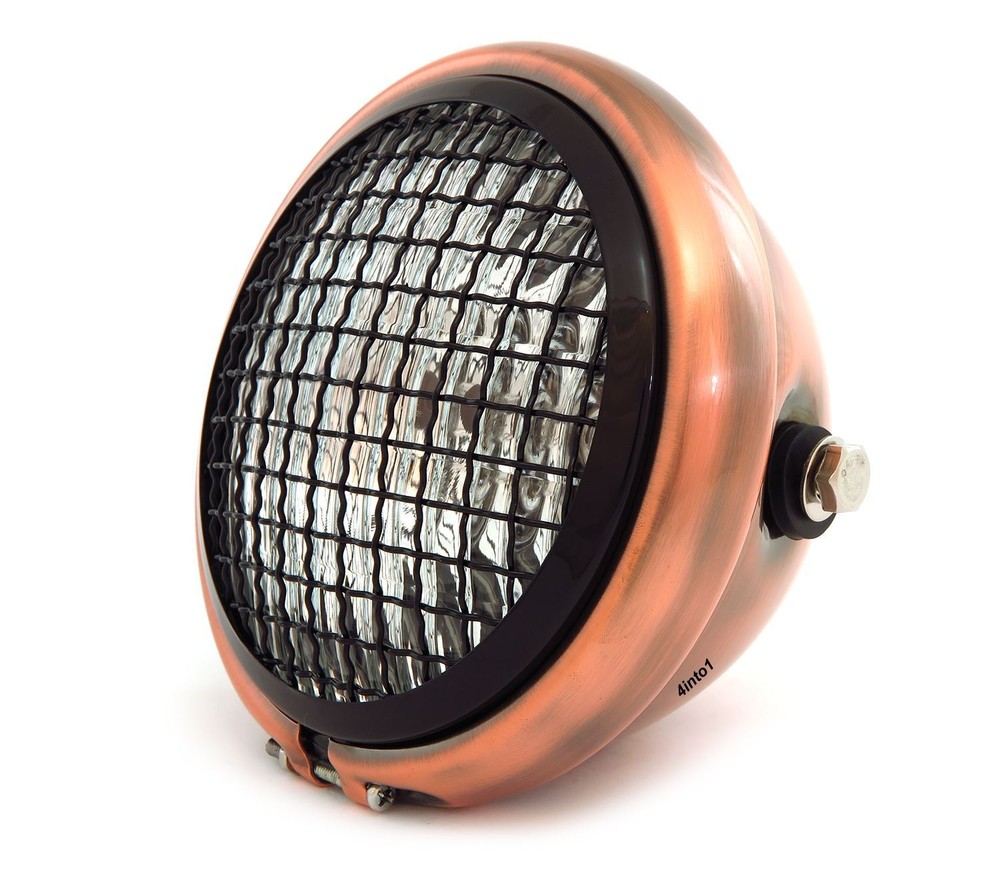 5.75" Side Mount Halogen Motorcycle Headlight w/ Grill - Bronze - Gloss Black