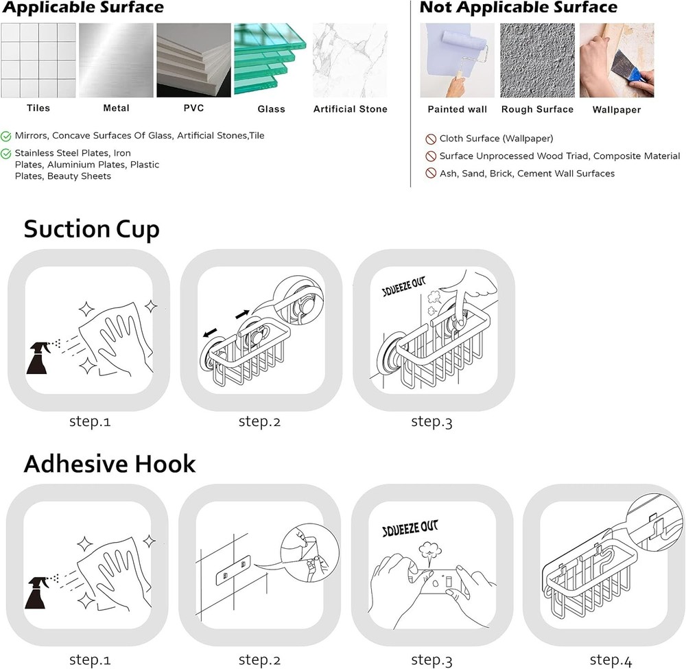 Versatile Suction Holder for Kitchen and Bathroom - Rust-Resistant 6" Design