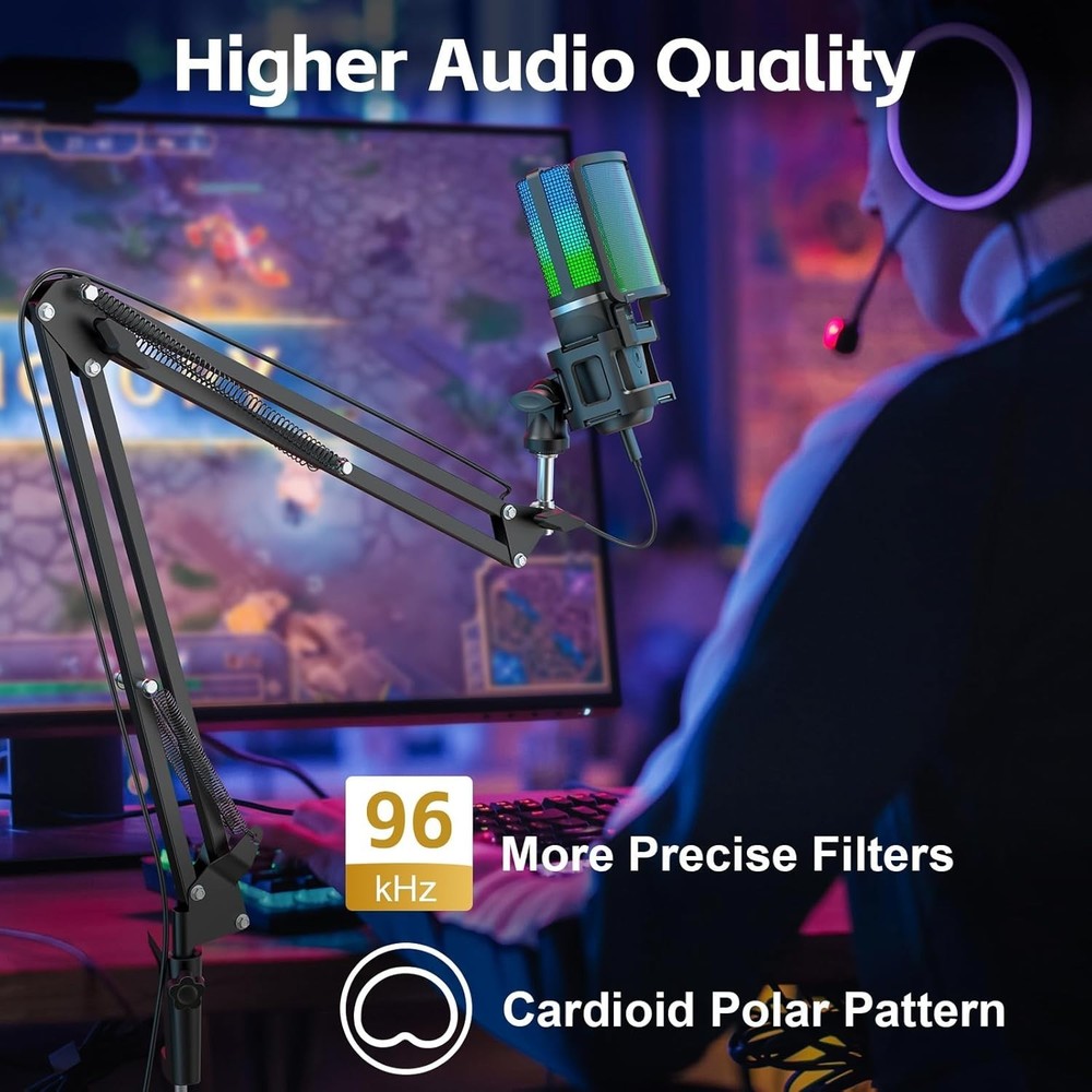Professional USB Microphone for Streaming & Podcasting with Adjustable Boom Arm