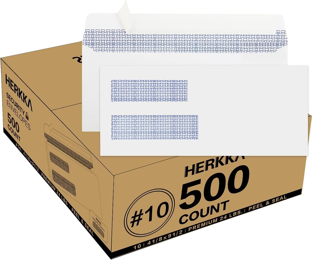 500 Pack #10 Double Window Security Self-Seal Self Seal-blue, Seal-blue