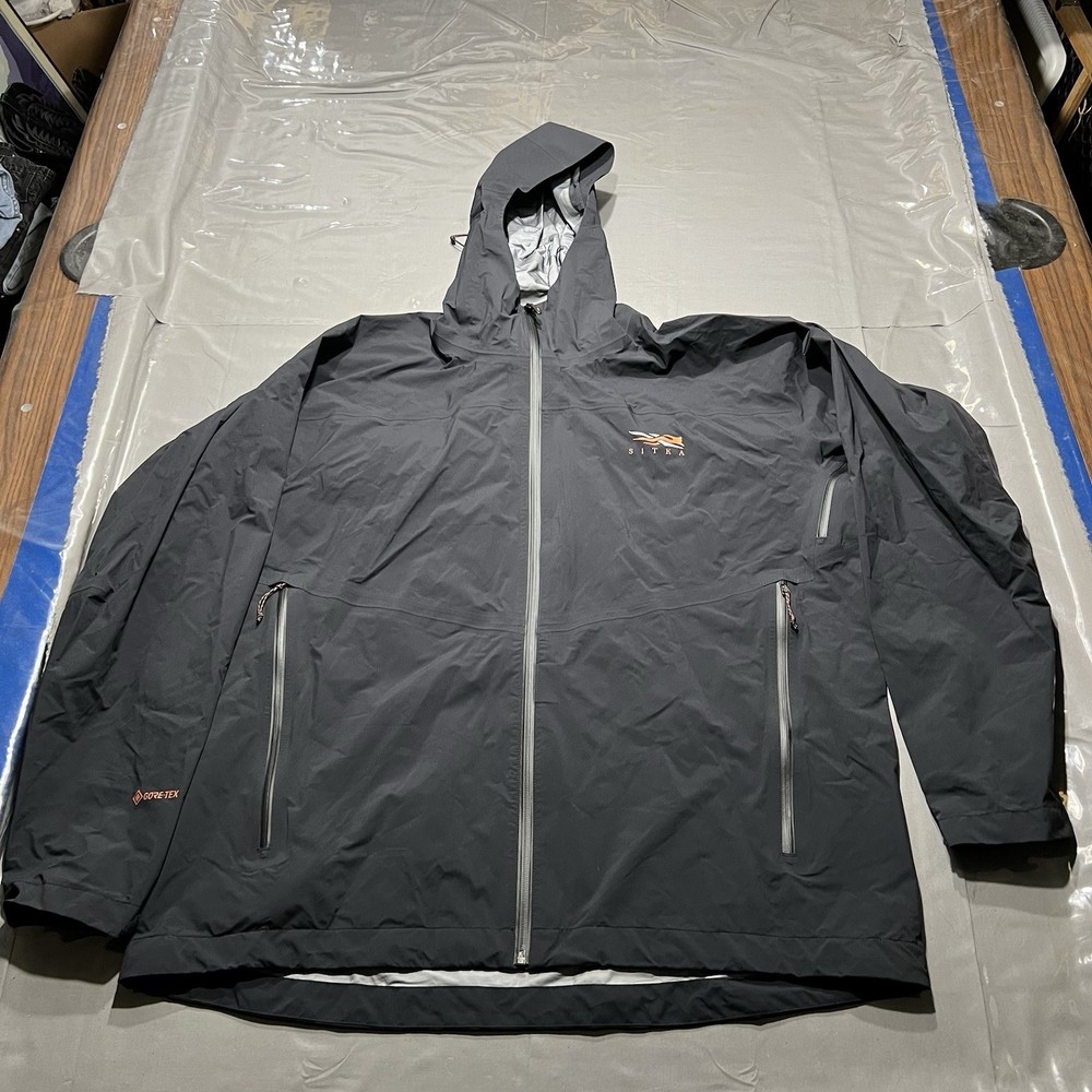 Sitka Mens 2XL Dewpoint Waterproof Rain Jacket Full Zip Black