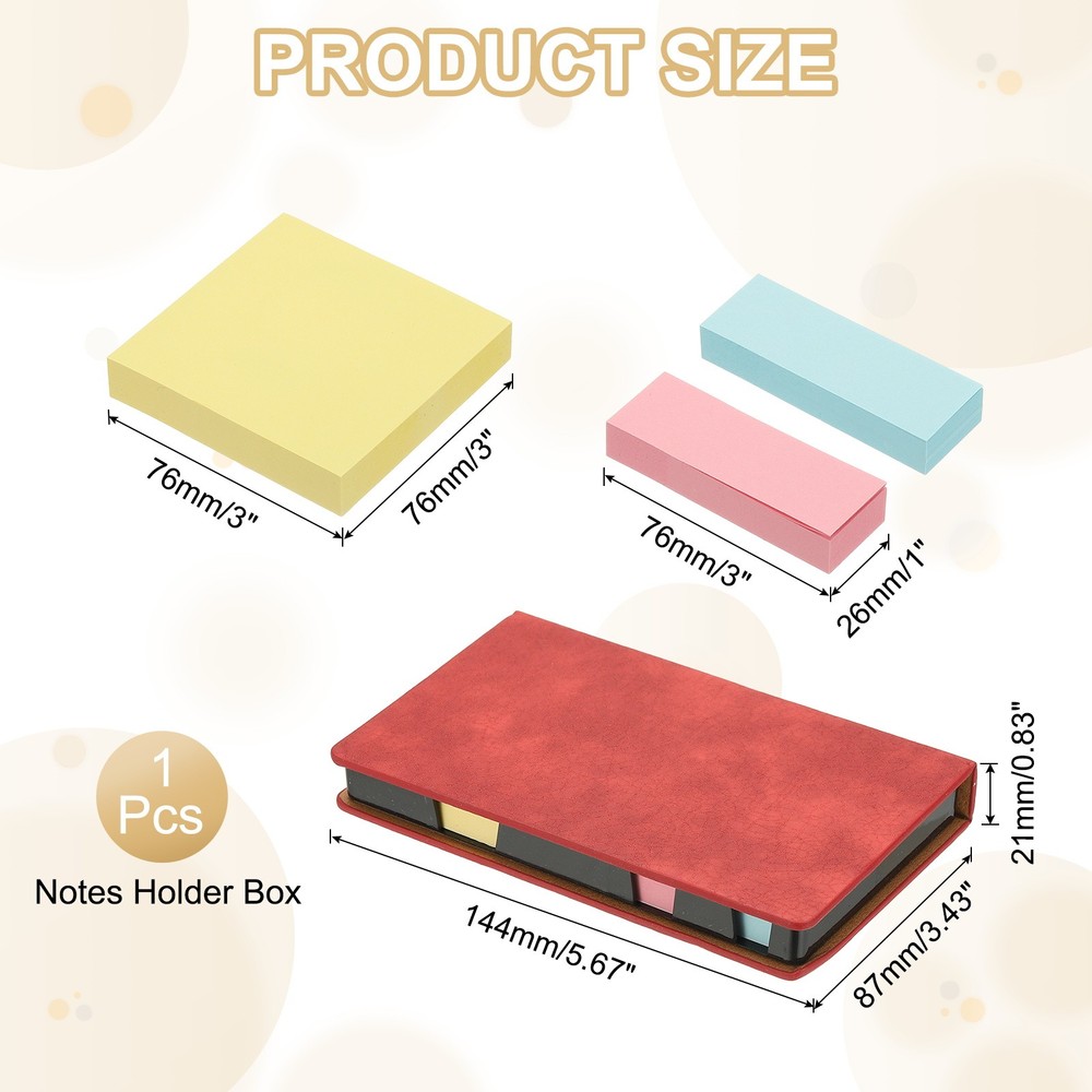 Leather Sticky Notes Holder, Post Notes Holder Box, Red