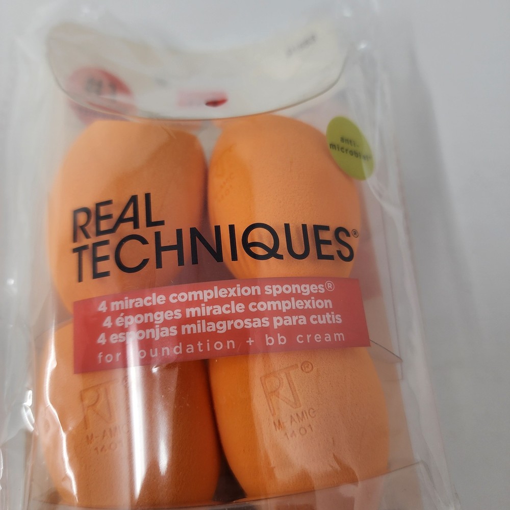 4 Pack Real Techniques Miracle Complexion Sponges - Orange, Light To Medium Dewy