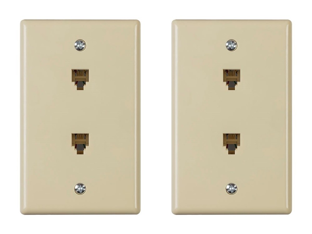 Monoprice Duplex Phone Jack Plate - Ivory (2 pack) | (4P4C) Phone Lines