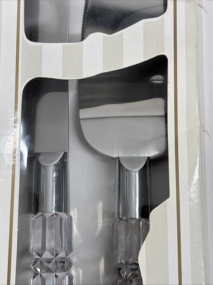 2 Piece Clear Acrylic Handle Stainless Steel Cake Serving Set New Read