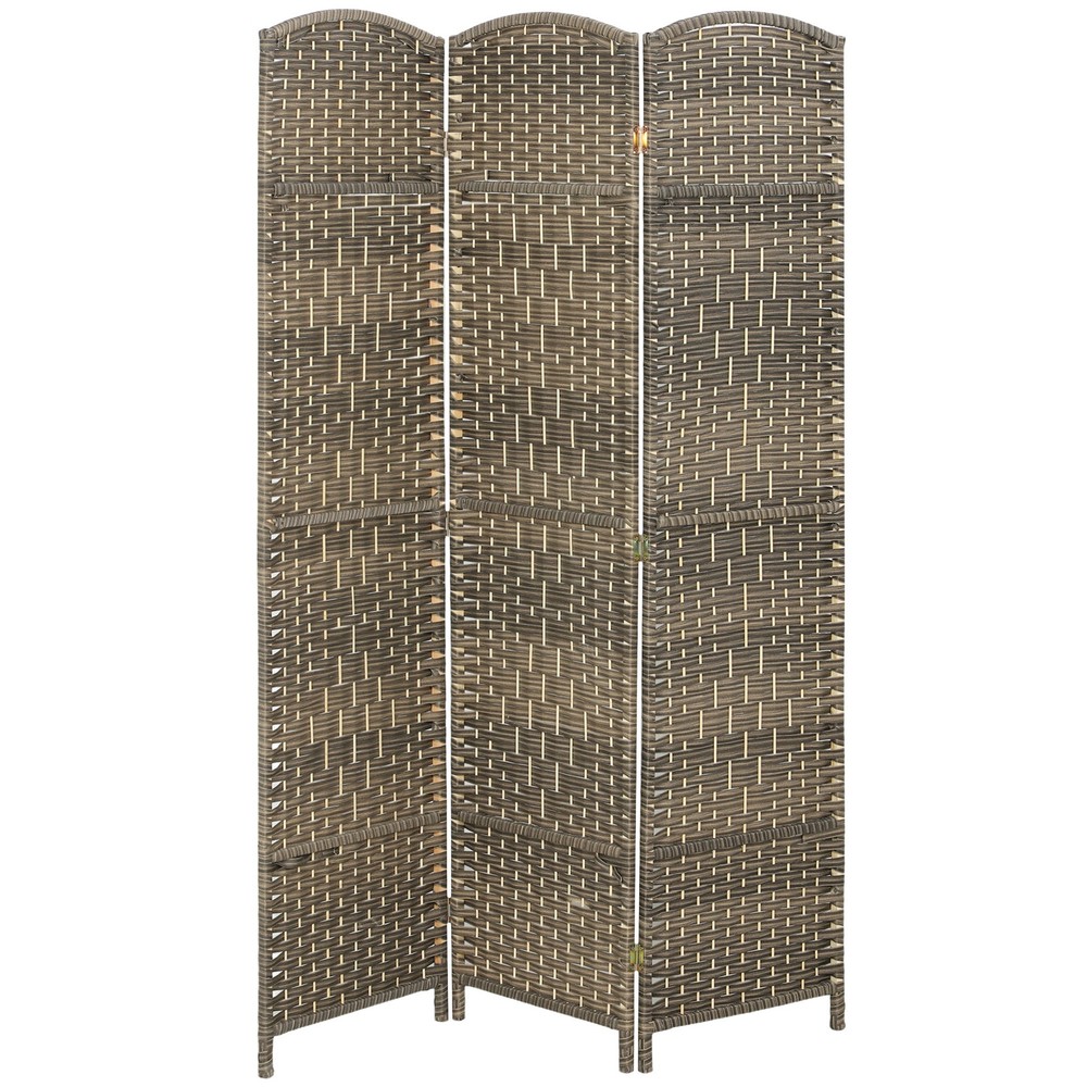 3 Panel Room Divider Hand-Woven Freestanding Partition Brown