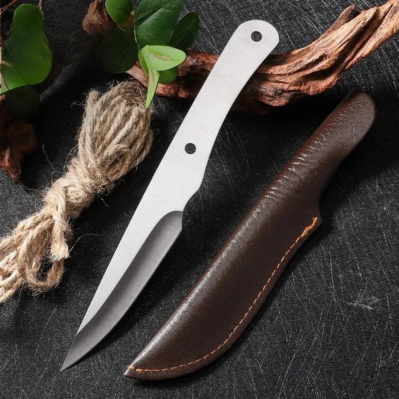 8.7" Damascus Patterned Engraved Blade Full Tang Sharp Blade Blank with Sheath