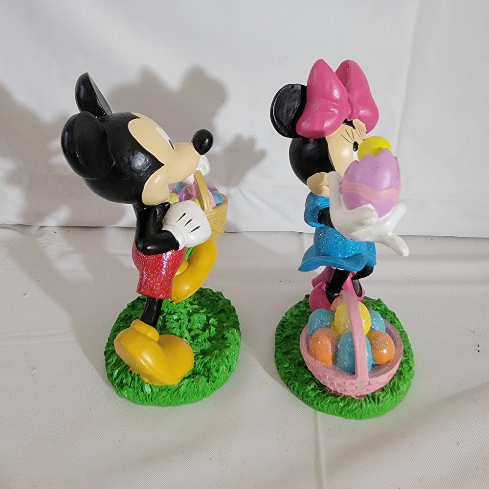 Set 2 RARE 5" Disney Mickey Minnie Easter Figurines Basket Eggs Hatching Chick