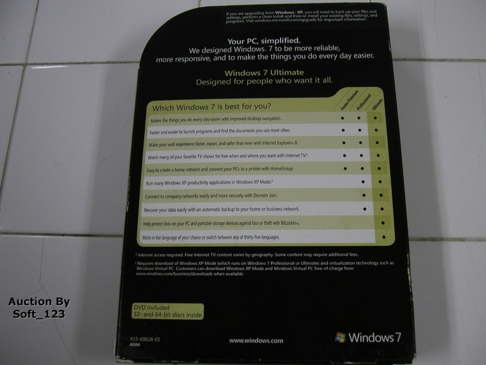 Microsoft Windows 7 Ultimate Full 32 Bit & 64 Bit DVDs MS WIN =RETAIL BOX=