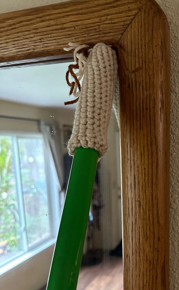 Eco Friendly Handmade Crocheted Broom Handle Cobweb Duster Light Brown