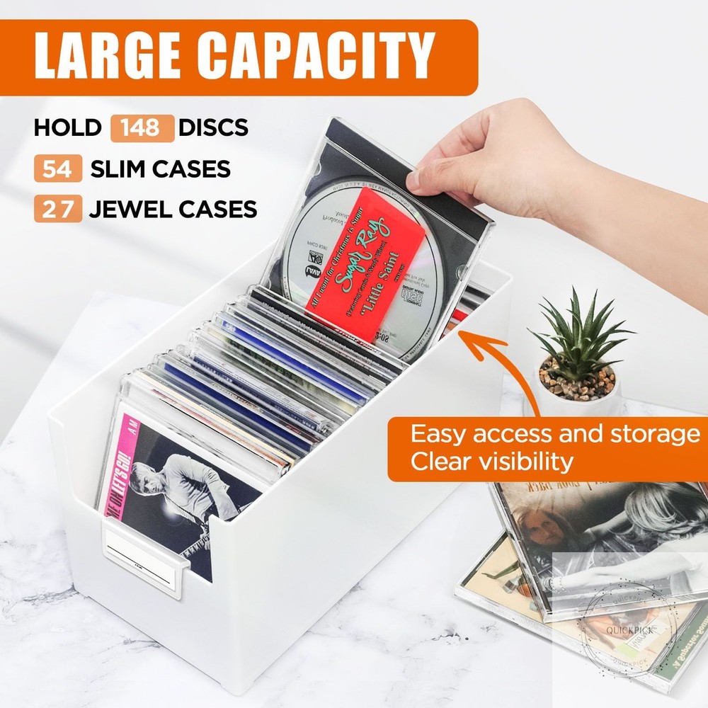 CD Storage Box, Stackable Plastic CD Organizer Hold Up to 25 CDs CD Storage Case