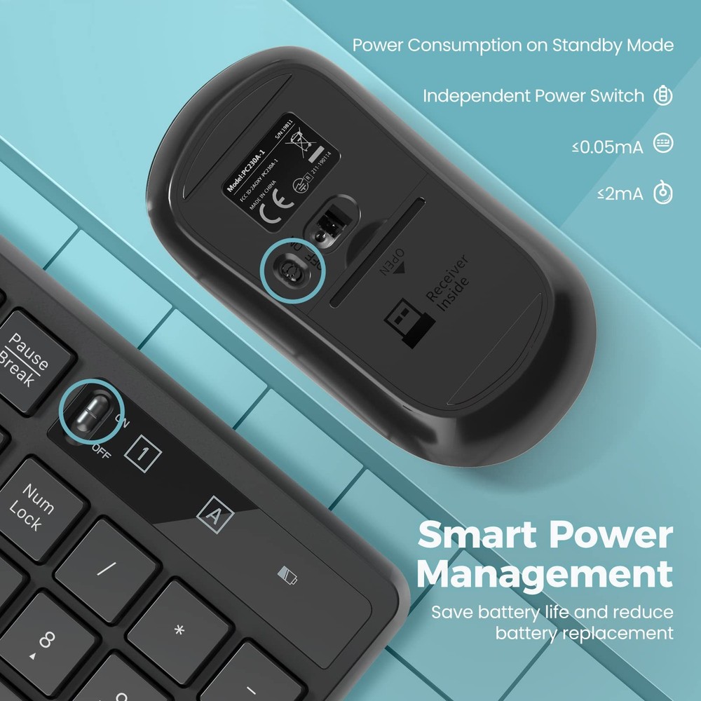 Wireless Keyboard and Mouse Combo, Lovaky 2.4G Full-Sized Ergonomic Keyboard Mou