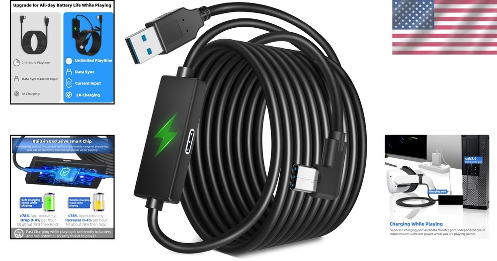Quest 3S/3 Link Cable - Separate Charging Port, Fast Data