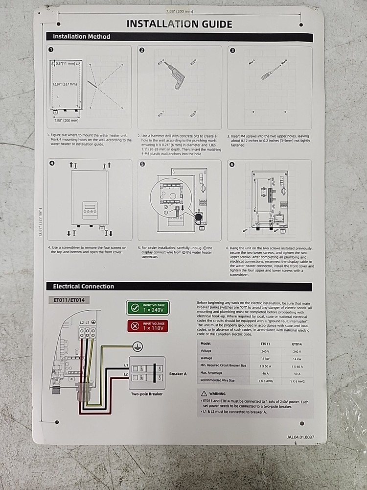 NEW Orbek 14KW Tankless Electric Water Heater ET-14KW