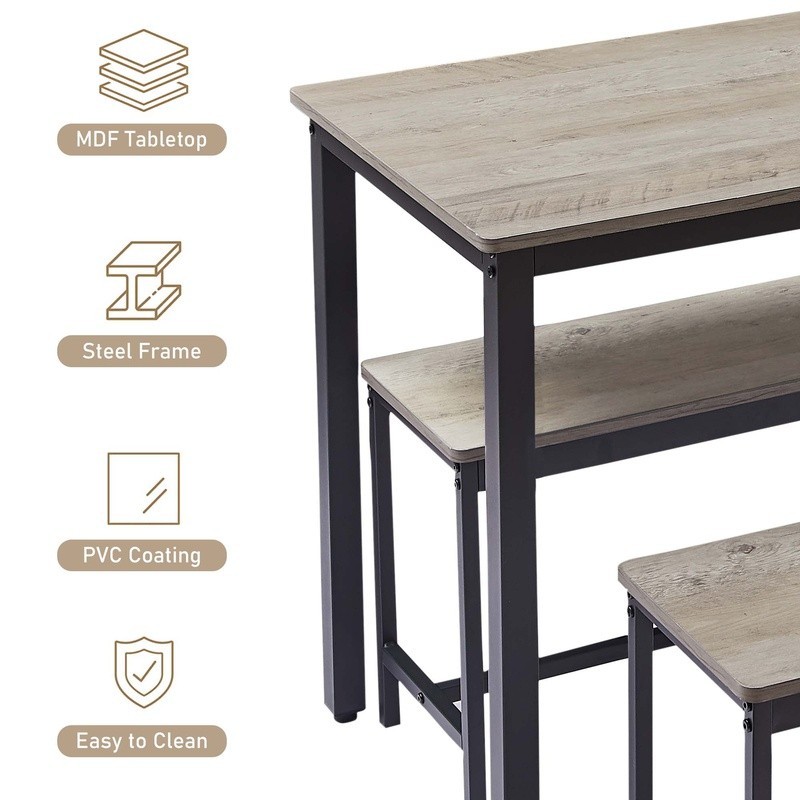 3 Piece Dining Table Set Space Saving Design 4 Modern Style Kitchen Benches New