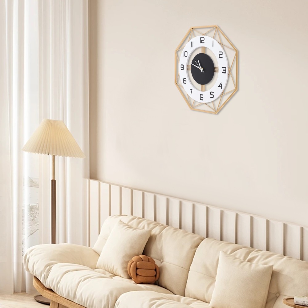 Modern Octagonal Wall Clock - Silent Battery Operated, Easy to Install