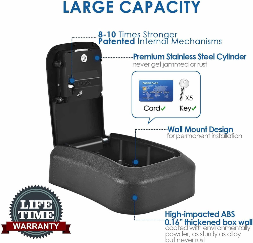 Key Lock Box, Wall Mount 4 Digits Combination Lockbox Outside, Waterproof Outdoo