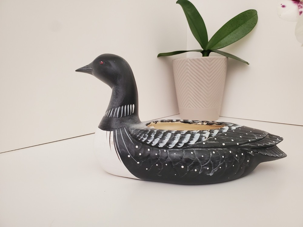 Vintage Ceramic Loon Planter Hand Painted In Black and White (One Only)